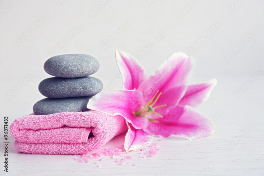 Beautiful spa composition on wooden table Beautiful spa composition on wooden table