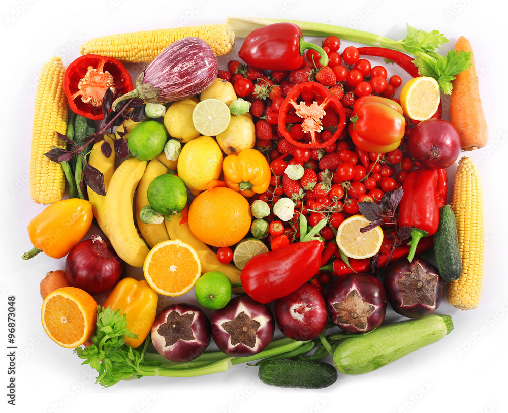 Fresh fruits and vegetables isolated on white Fresh fruits and vegetables isolated on white