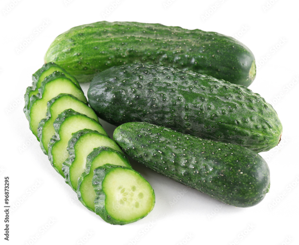 Sliced cucumbers isolated on white Sliced cucumbers isolated on white