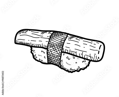 Crab Stick Sushi Doodle (Kani Nigiri), a hand drawn vector doodle illustration of a crab stick sushi (Kani Nigiri).