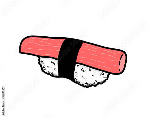 Crab Stick Sushi (Kani Nigiri), a hand drawn vector illustration of a crab stick sushi (Kani Nigiri).
