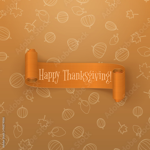 Realistic scroll orange Thanksgiving Banner