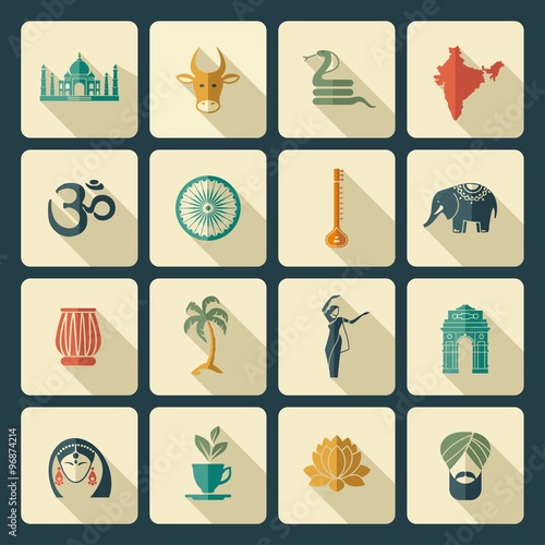 Traditional symbols of India. Simple icons