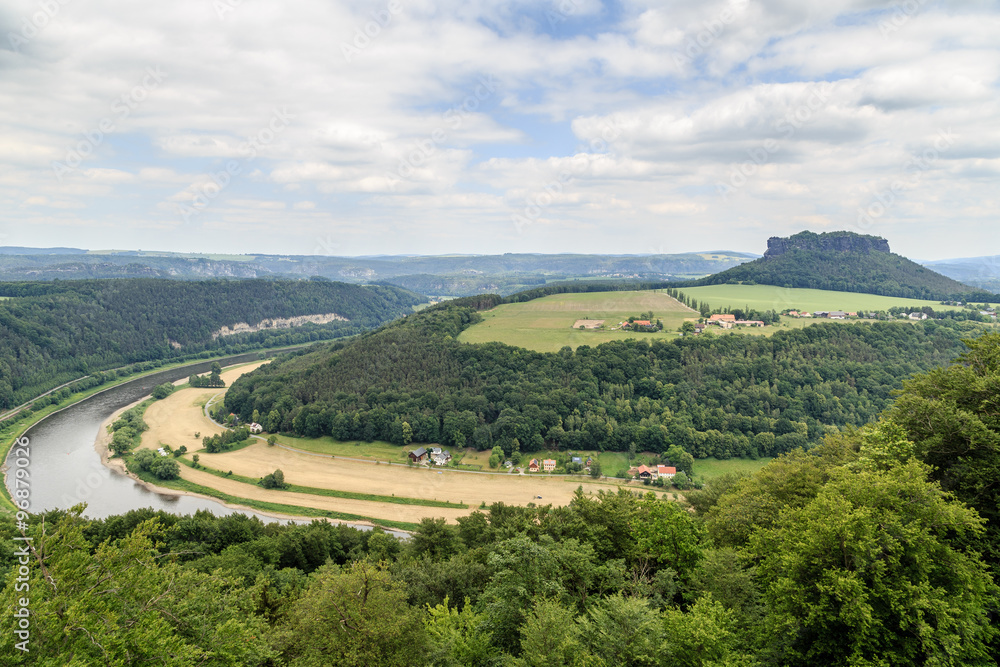 a beautiful view of the river Elbe from a height beautiful forest Saxon Switzerland