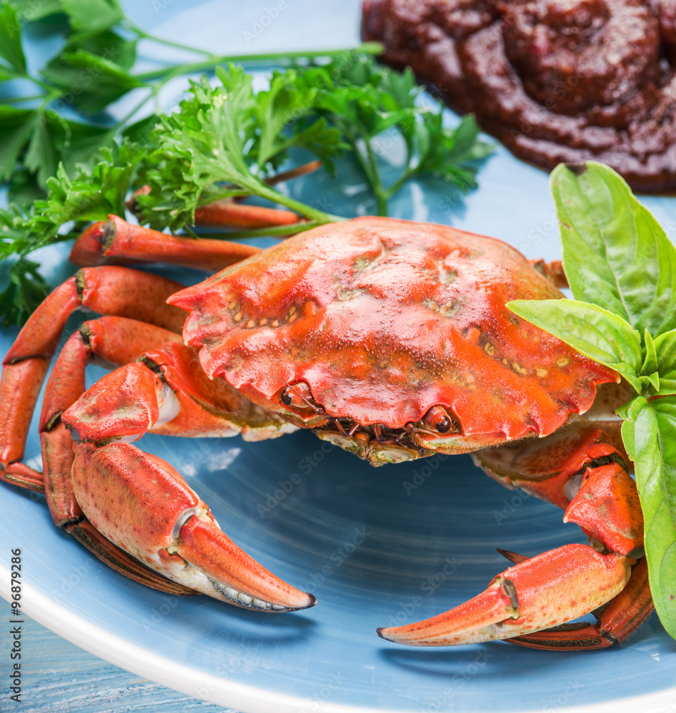 Cooked crab with lemon and herbs. Cooked crab with lemon and herbs.