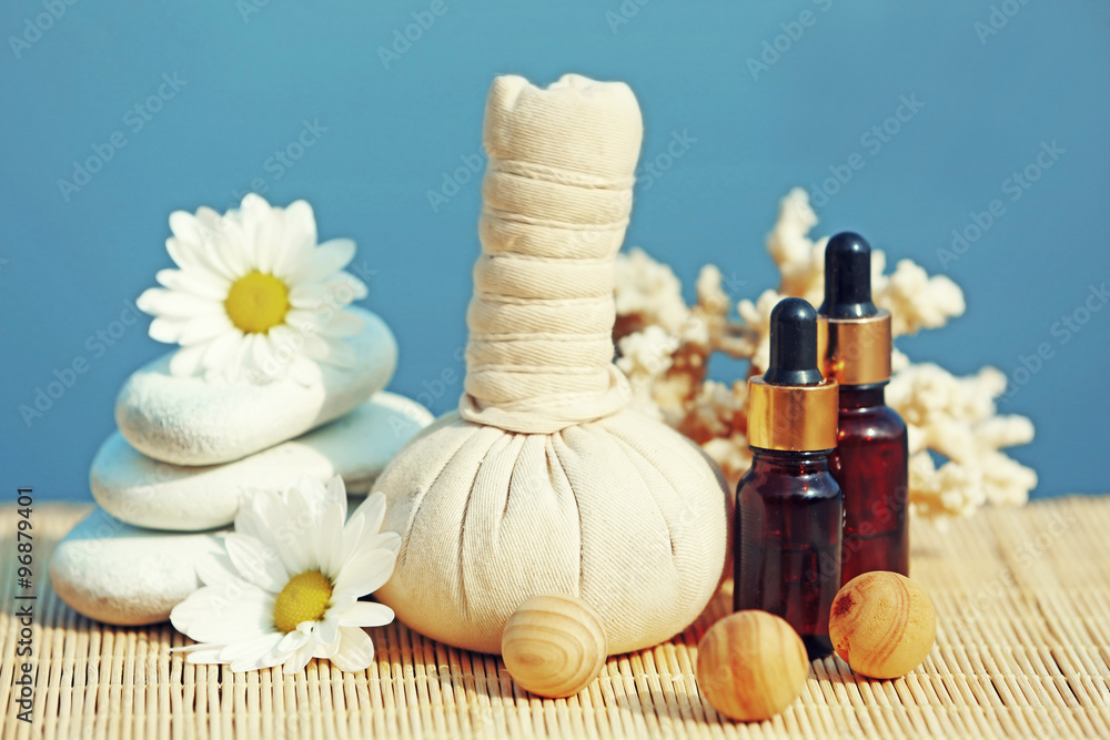 Beautiful composition of spa treatment on sea background Beautiful composition of spa treatment on sea background