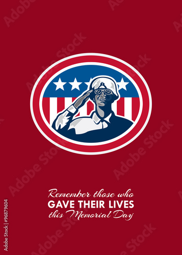  Memorial Day Greeting Card African American Soldier Salute Flag