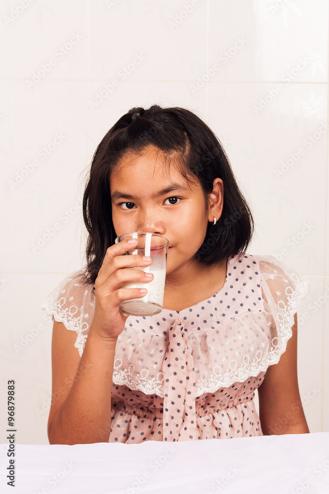 cute little girl drink milk