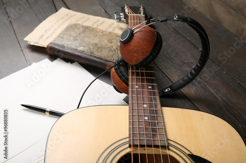 Acoustic guitar, headphones...