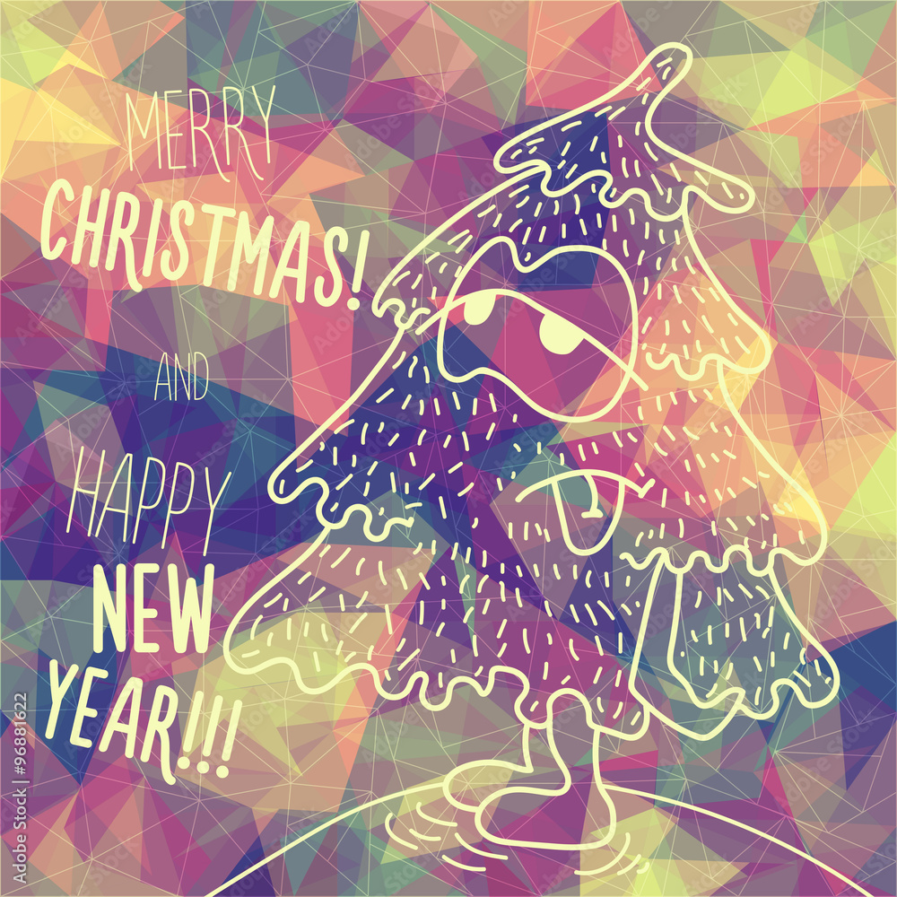Greeting polygonal card: Merry Christmas and New Year. Greeting polygonal card: Merry Christmas and New Year.