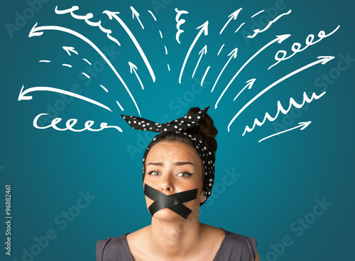 фотографія Young woman with glued mouth