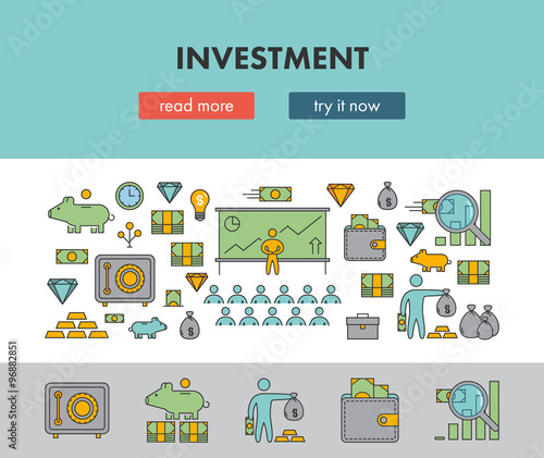 Line design concept horizontal banner for investment
