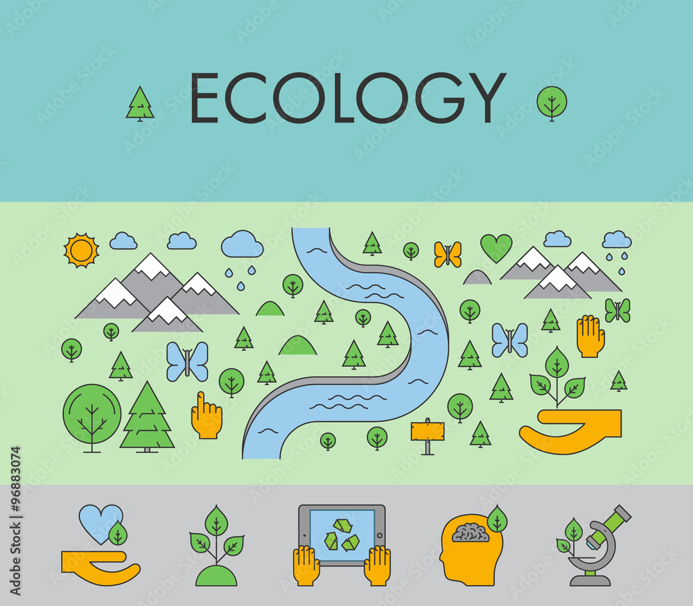 Naklejka premium Line horizontal banner and concept for ecology. Vector design ic