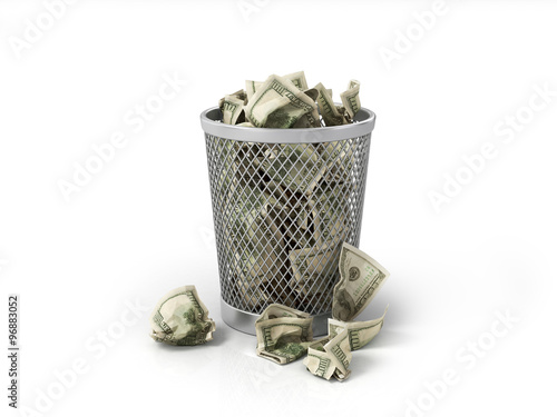 Money in basket. Isolated over white