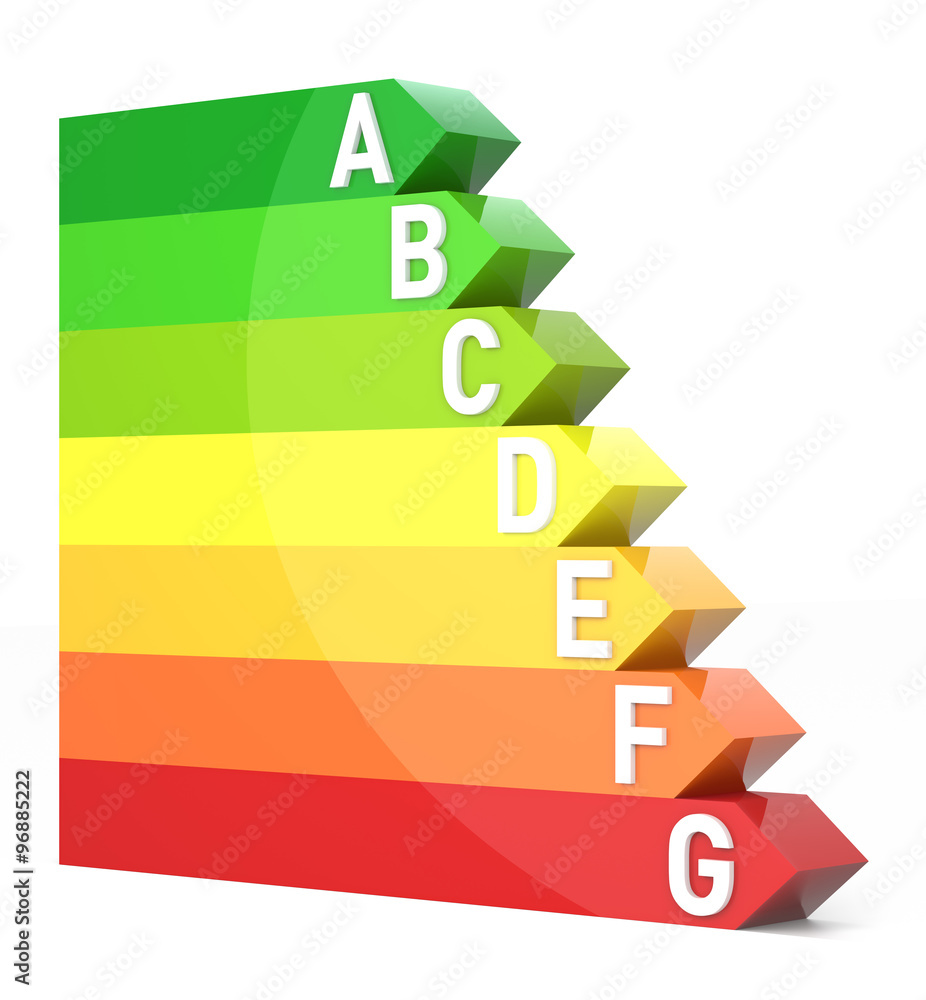 3D Bar Graph, Energy Efficiency Concept, Isolated on White Backg 3D Bar Graph, Energy Efficiency Concept, Isolated on White Backg