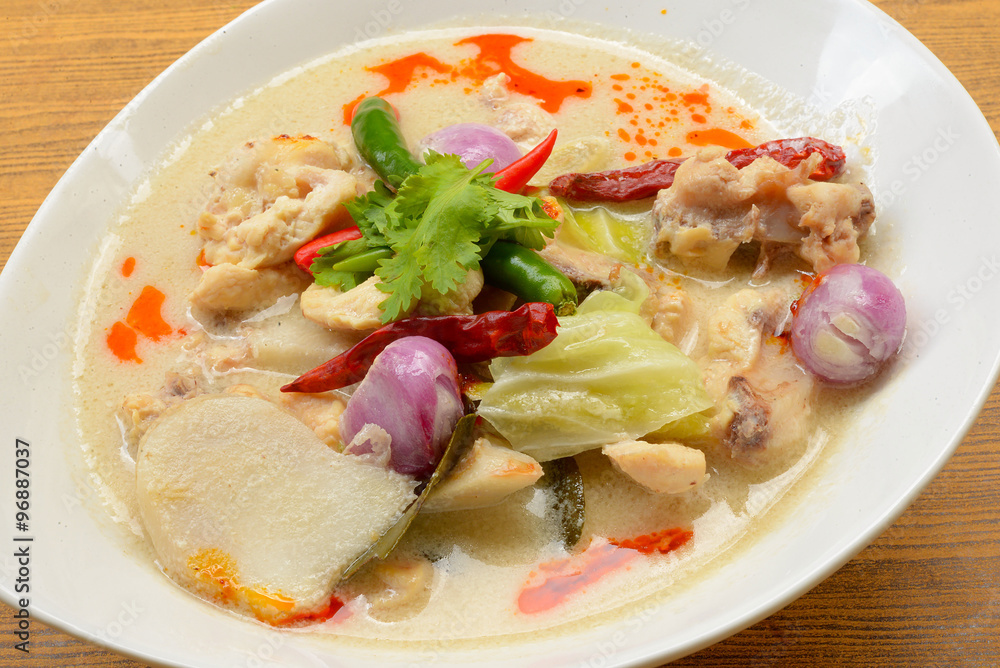 Thai style coconut milk soup with chicken, Thai style coconut milk soup with chicken,