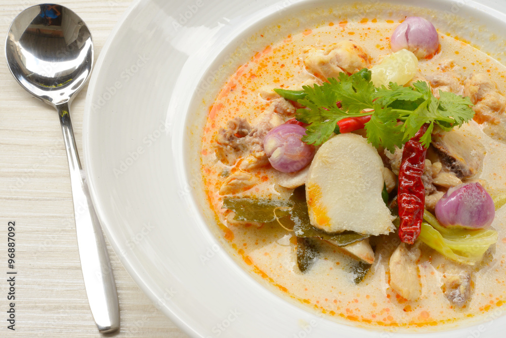 Thai style coconut milk soup with chicken,