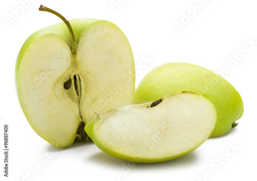 Closeup of the green apple on the white