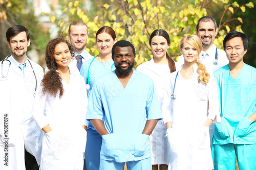 Smiling medics team, outdoors