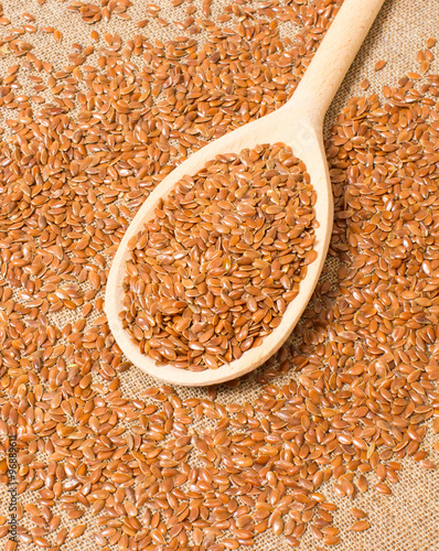 closeup of flaxseed on background canvas