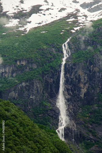 Waterfall near glacier - Norway - nature and travel background. Power of nature 