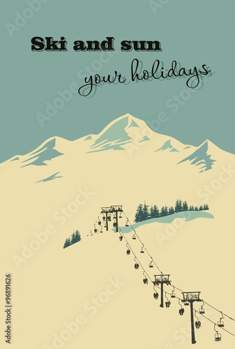 Winter background. Mountain landscape with ski lift