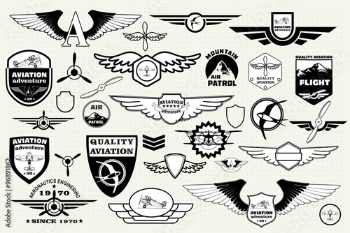 Photos Set retro emblems, design elements , badges and logo. Aviation