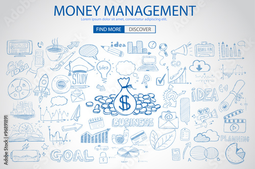 Money Management concept with Doodle design style saving solution