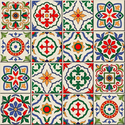 Gorgeous seamless  pattern . Moroccan, Portuguese  tiles, Azulejo, ornaments. 