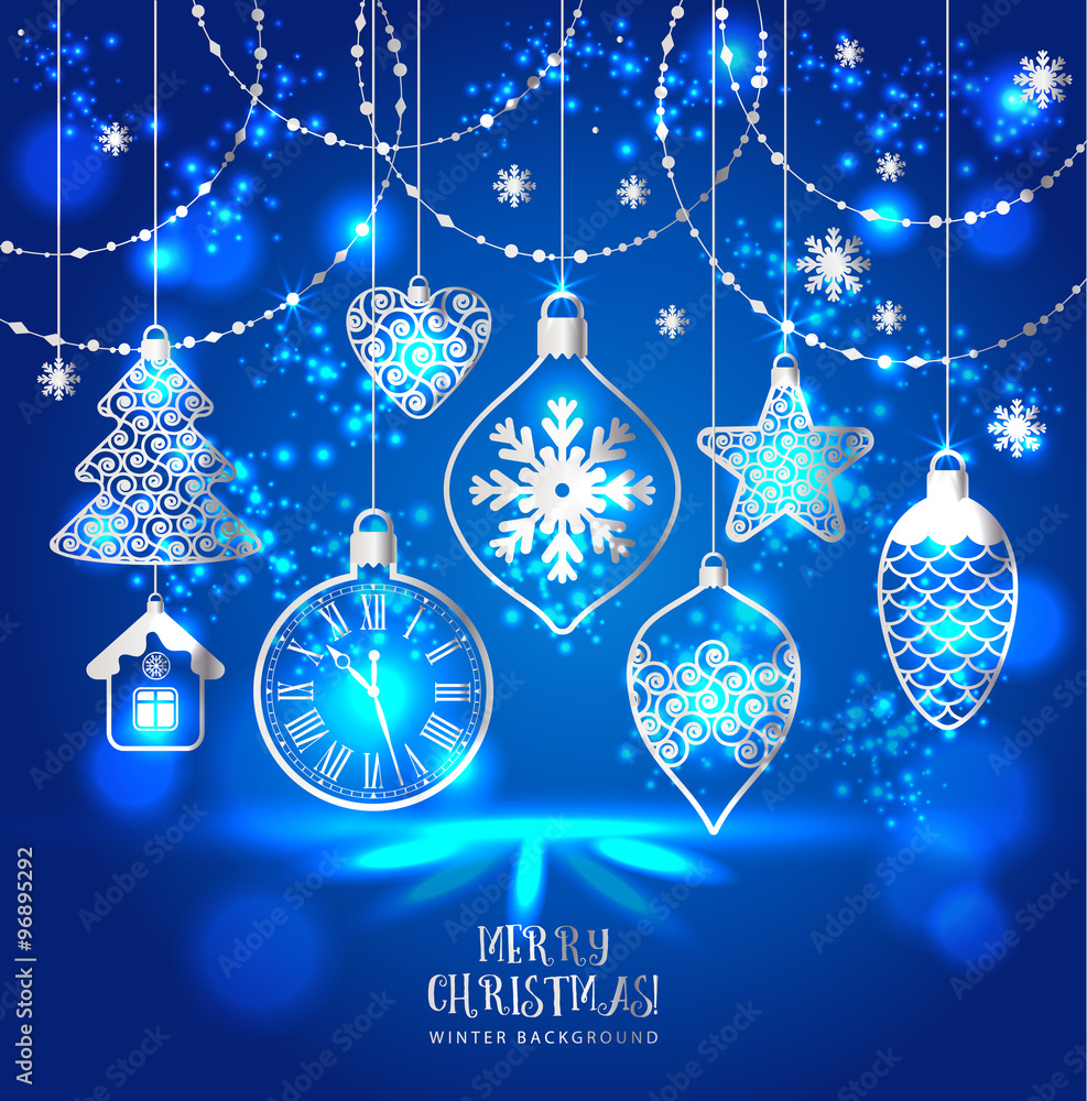 New Year's greeting card merry Christmas. Bright New Year's toys New Year's greeting card merry Christmas. Bright New Year's toys