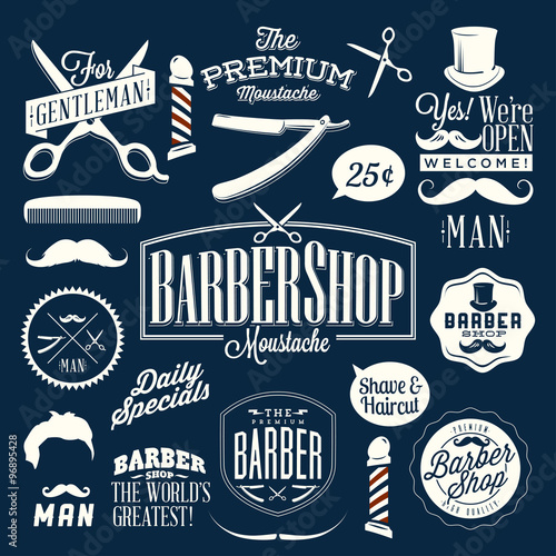 Set of vintage barber shop logo graphics and icons