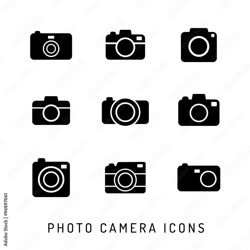 Photo camera silhouettes icon set. Black icons. - obrazy, fototapety, plakaty 