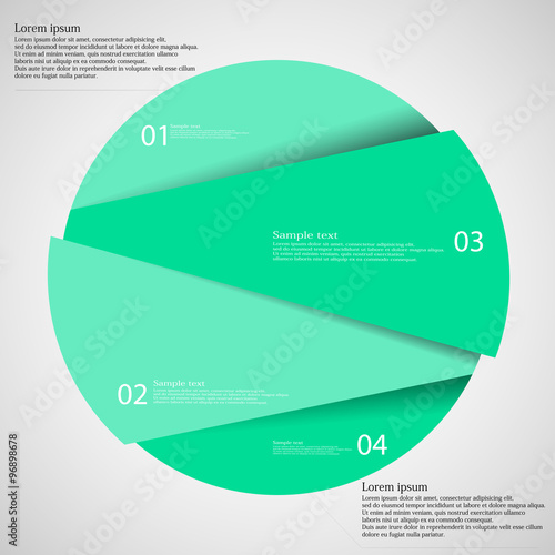 Infographic template with green circle randomly divided to four parts