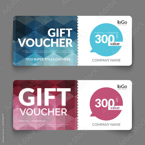 Gift voucher template with colorful and modern hexagonal design. Certificate coupon design template