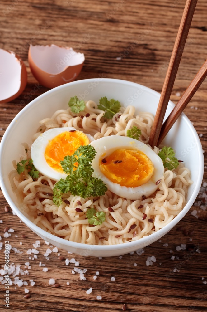 Soft egg slices in chinese soup Soft egg slices in chinese soup
