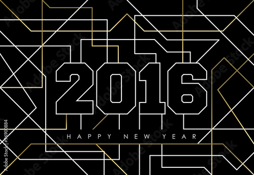 Happy new year abstract 2016 gold deco outline