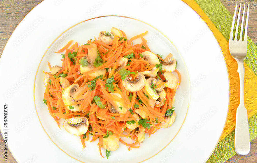 Healthy and Diet Food: Salad Carrot Mushrooms.