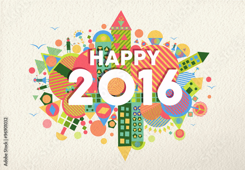 New year 2016 happy greeting card fun colorful
