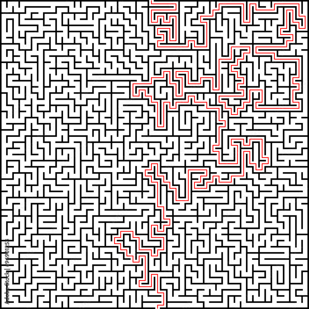 Abstract vector maze of high complexity with solution