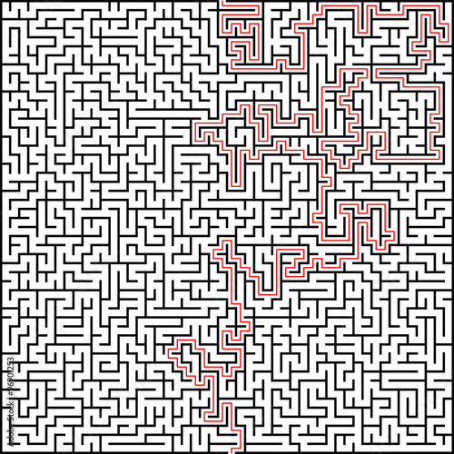 Abstract vector maze of high complexity with solution