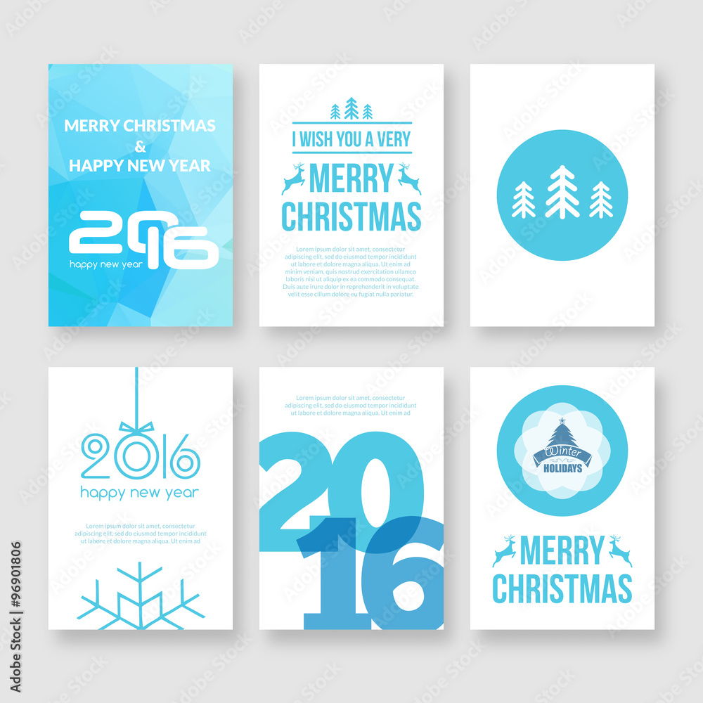 Naklejka premium Happy new year 2016 and Merry Christmas vector modern brochure design template with numbers. Set of Postcard, invitation. Vector illustration