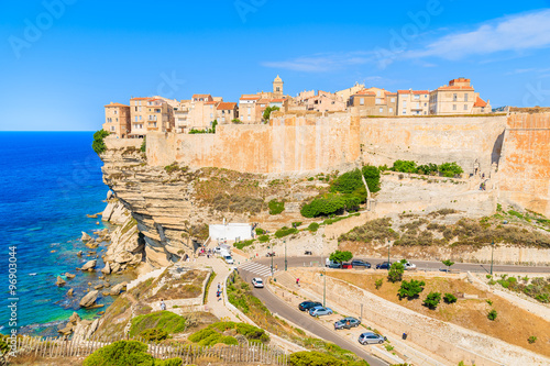 A view of Bonifacio old town built on high cliff above the sea, Corsica island, France © pkazmierczak