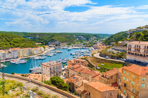 A view of Bonifacio port and old town, Corsica island, France photo