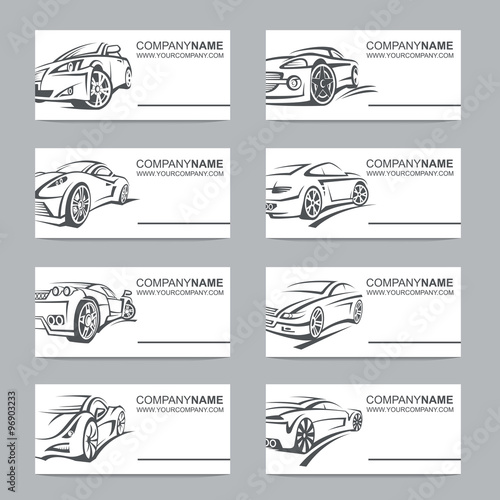 collection of eight business cards with cars