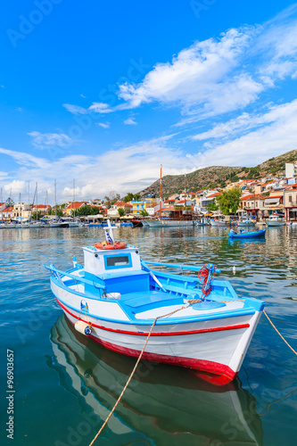 Traditional colourful Greek fishing boat in Pythagorion port  Samos island  Greece