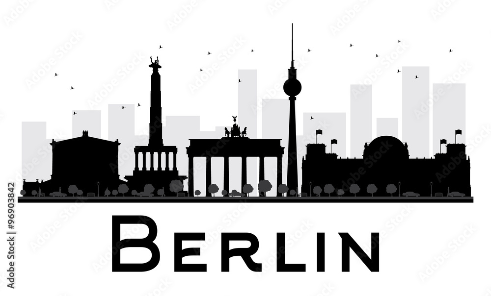 Berlin City skyline black and white silhouette. Some elements have transparency mode different from normal