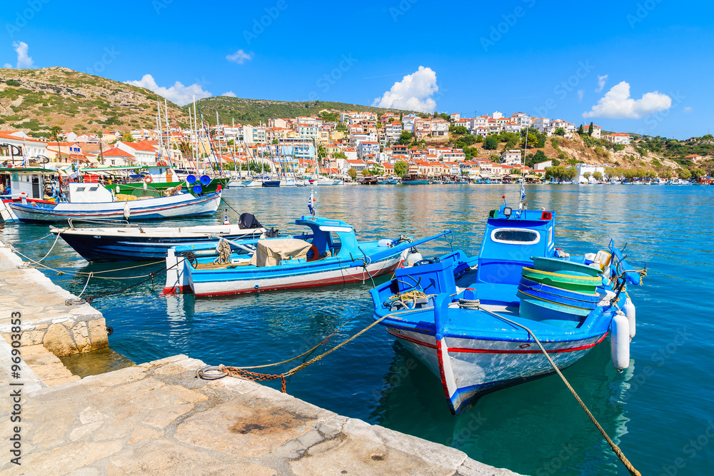 Traditional Greek fishing boats in Pythagorion port, Samos island, Greece