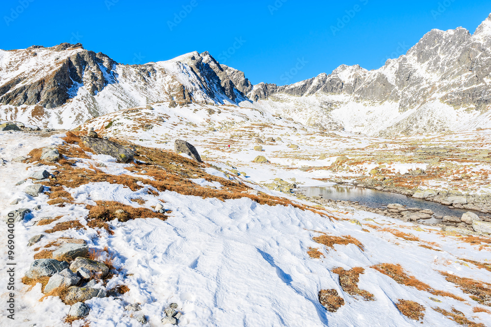 View of Hincova valley in winter landscape of Tatra Mountains, Slovakia