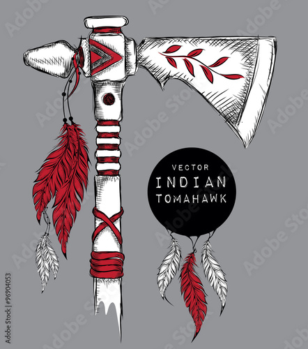Native Indian tomahawk. Indian weapon. Hand draw vector illustration