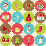Beige Vector Flat Merry Christmas Seamless Pattern Set with Circ